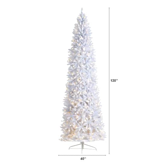10ft. Pre-Lit Slim White Artificial Christmas Tree, Warm White LED Lights